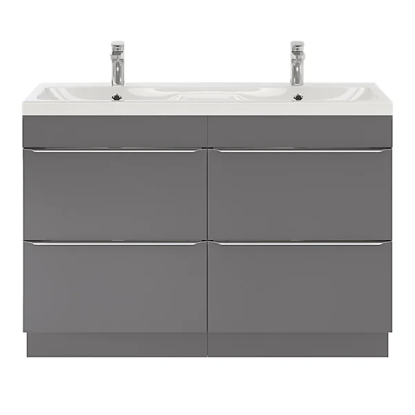 Castorama Ensemble Salle De Bains L.120 Cm Meuble à Suspendre Imandra Gris Brillant + Plan Vasque Résine Blanc soldes 1