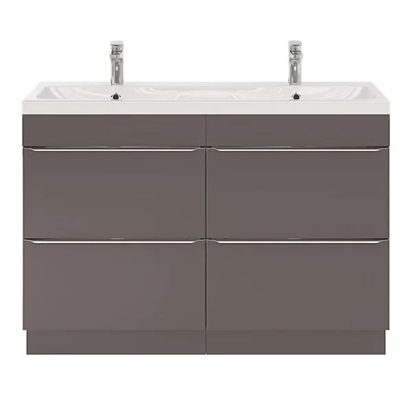 mode Castorama Ensemble Salle De Bains L.120 Cm Meuble à Suspendre Imandra Gris Taupe Brillant + Plan Vasque Résine Blanc 1