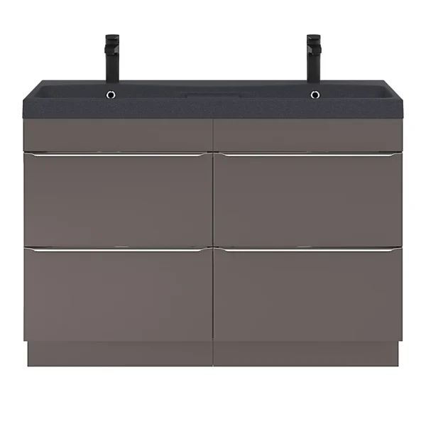Castorama Ensemble Salle De Bains L.120 Cm Meuble à Suspendre Imandra Gris Taupe Brillant + Plan Vasque Résine Noir soldes magasin 1