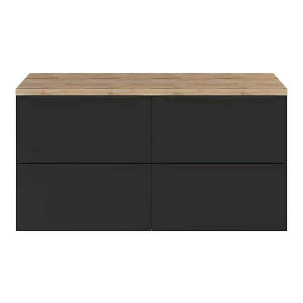 Castorama Ensemble Salle De Bains L.120 Cm Meuble à Suspendre Imandra Noir Mat + Plan De Toilette Décor Chêne boutique en ligne 1
