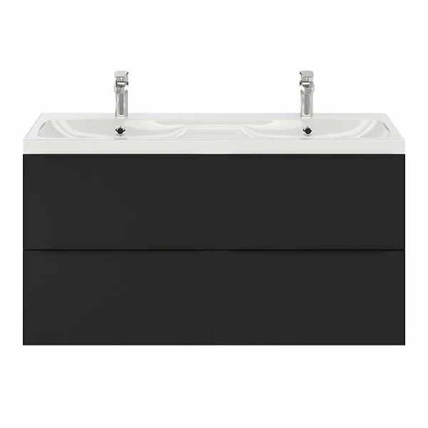 magasin Castorama Ensemble Salle De Bains L.120 Cm Meuble à Suspendre Imandra Noir Mat + Plan Vasque Résine Blanc 1