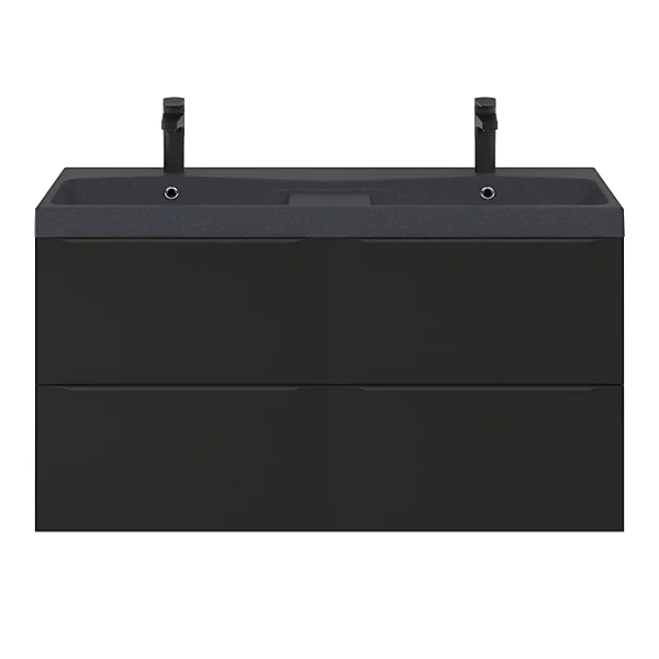 Castorama Ensemble Salle De Bains L.120 Cm Meuble à Suspendre Imandra Noir Mat + Plan Vasque Résine Noir pas cher marque 1