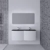 Castorama Ensemble Salle De Bains L.138 Cm Meuble Sous Vasque Blanc Brillant + Plan Double Vasque Verre Noir Mat Vague soldes pas cher 5