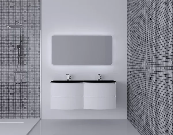 Castorama Ensemble Salle De Bains L.138 Cm Meuble Sous Vasque Blanc Brillant + Plan Double Vasque Verre Noir Mat Vague soldes pas cher 1