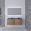 Castorama Ensemble Salle De Bains L.138 Cm Meuble Sous Vasque Effet Bois + Plan Double Vasque Verre Noir Mat Vague Pas Cher Magasin Soldes 5