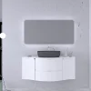 vente pas cher Castorama Ensemble Salle De Bains L.138 Cm Meuble Sous Vasque + Plan De Toilette Central Blanc Brillant Vague 7