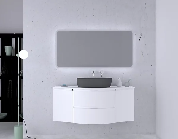 vente pas cher Castorama Ensemble Salle De Bains L.138 Cm Meuble Sous Vasque + Plan De Toilette Central Blanc Brillant Vague 1