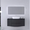 pas cher marque Castorama Ensemble Salle De Bains L.138 Cm Meuble Sous Vasque + Plan De Toilette Central Graphite Mat Vague 5