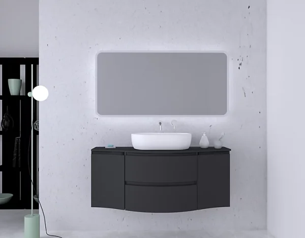 pas cher marque Castorama Ensemble Salle De Bains L.138 Cm Meuble Sous Vasque + Plan De Toilette Central Graphite Mat Vague 1
