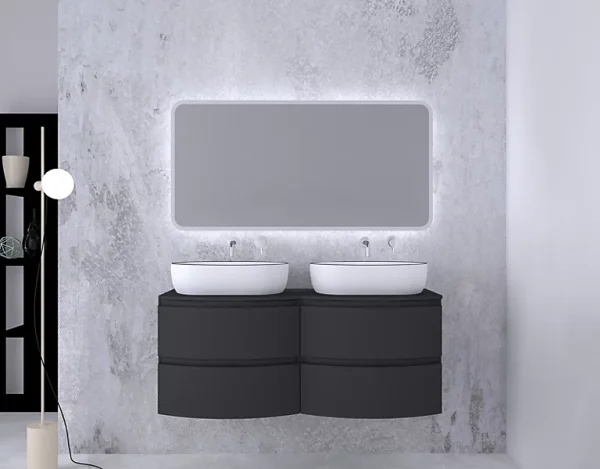 Castorama Ensemble Salle De Bains L.138 Cm Meuble Sous Vasque + Plan De Toilette Double Graphite Mat Vague prix pas cher 1