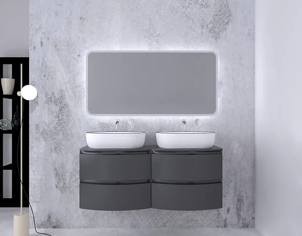 Top ventes Castorama Ensemble Salle De Bains L.138 Cm Meuble Sous Vasque + Plan De Toilette Double Gris Anthracite Brillant Vague 1