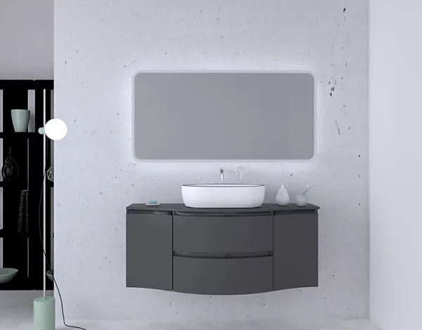 grande surprise Castorama Ensemble Salle De Bains L.138 Cm Meuble Sous Vasque + Plan De Toilette Gris Anthracite Brillant Vague 1