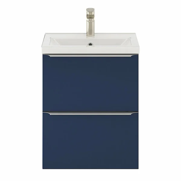 Castorama Ensemble Salle De Bains L.50 Cm Meuble à Suspendre Faible Profondeur Imandra Bleu Nuit Mat + Plan Vasque Porcelaine Blanc outlet soldes 1