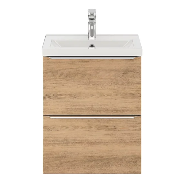mode Castorama Ensemble Salle De Bains L.50 Cm Meuble à Suspendre Faible Profondeur Imandra Décor Chêne + Plan Vasque Porcelaine Blanc 1