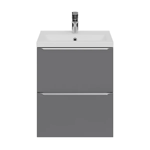 Castorama Ensemble Salle De Bains L.50 Cm Meuble à Suspendre Faible Profondeur Imandra Gris Brillant + Plan Vasque Nia Porcelaine Blanc soldes en ligne 1