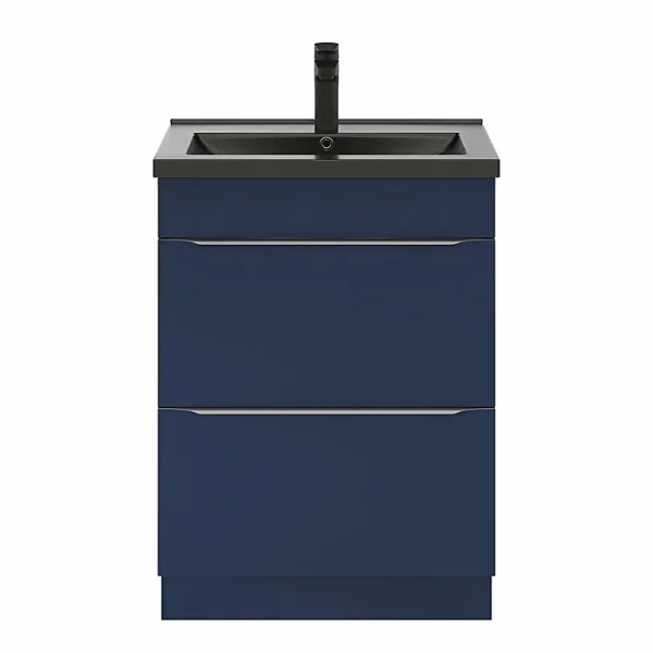 Satisfait ou Remboursé Castorama Ensemble Salle De Bains L.60 Cm Meuble à Poser Imandra Bleu Nuit Mat + Plan Vasque Porcelaine Noir 1