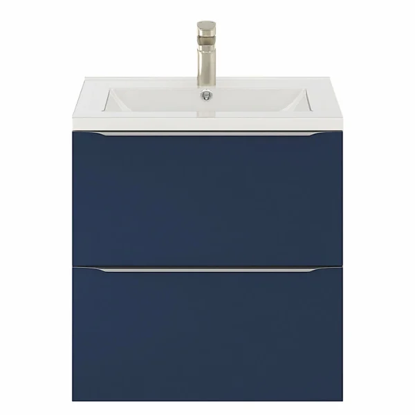 Neuve avec étiquette Castorama Ensemble Salle De Bains L.60 Cm Meuble à Suspendre Faible Profondeur Imandra Bleu Nuit Mat + Plan Vasque Nira Céramique Blanc 1