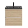 Castorama Ensemble Salle De Bains L.60 Cm Meuble à Suspendre Faible Profondeur Imandra Décor Chêne + Plan Vasque Céramique Noir boutique en ligne 5