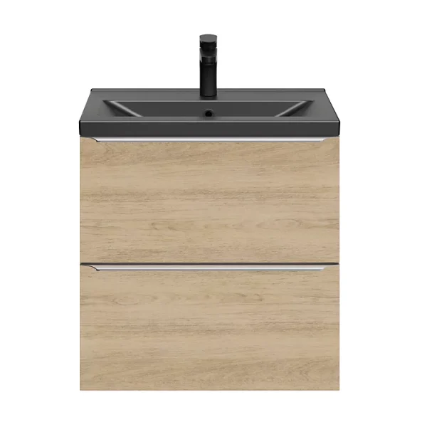 Castorama Ensemble Salle De Bains L.60 Cm Meuble à Suspendre Faible Profondeur Imandra Décor Chêne + Plan Vasque Céramique Noir boutique en ligne 1