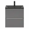 garantis authentique Castorama Ensemble Salle De Bains L.60 Cm Meuble à Suspendre Faible Profondeur Imandra Gris Brillant + Plan Vasque Céramique Noir 5
