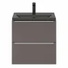 achat pas cher Castorama Ensemble Salle De Bains L.60 Cm Meuble à Suspendre Faible Profondeur Imandra Gris Taupe Brillant + Plan Vasque Céramique Noir 5