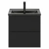 nouveau produit Castorama Ensemble Salle De Bains L.60 Cm Meuble à Suspendre Faible Profondeur Imandra Noir Mat + Plan Vasque Nira Céramique Noir 7
