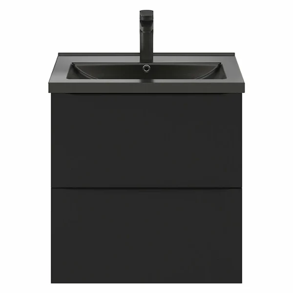 nouveau produit Castorama Ensemble Salle De Bains L.60 Cm Meuble à Suspendre Faible Profondeur Imandra Noir Mat + Plan Vasque Nira Céramique Noir 1