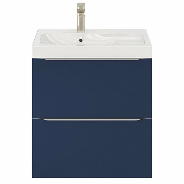 Castorama Ensemble Salle De Bains L.60 Cm Meuble à Suspendre Imandra Bleu Nuit Mat + Plan Vasque Résine Blanc outlet soldes 1