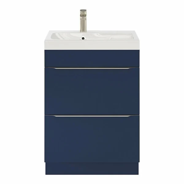 Castorama Ensemble Salle De Bains L.60 Cm Meuble à Suspendre Imandra Bleu Nuit Mat + Plan Vasque Résine Blanc Meilleur Prix 1
