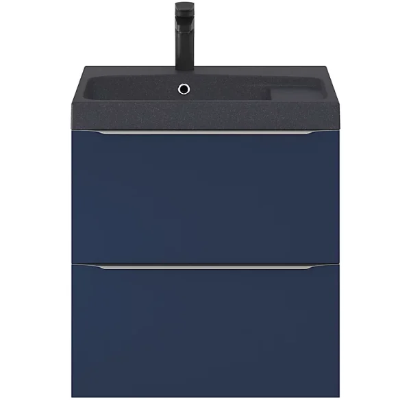 destockage Castorama Ensemble Salle De Bains L.60 Cm Meuble à Suspendre Imandra Bleu Nuit Mat + Plan Vasque Résine Noir 1