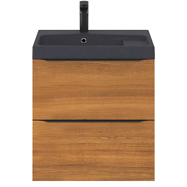 Castorama Ensemble Salle De Bains L.60 Cm Meuble à Suspendre Imandra Décor Noyer + Plan Vasque Résine Noir Paris 1