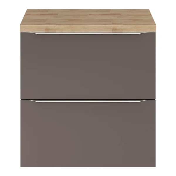 mode pas cher Castorama Ensemble Salle De Bains L.60 Cm Meuble à Suspendre Imandra Gris Brillant + Plan De Toilette Décor Chêne 1