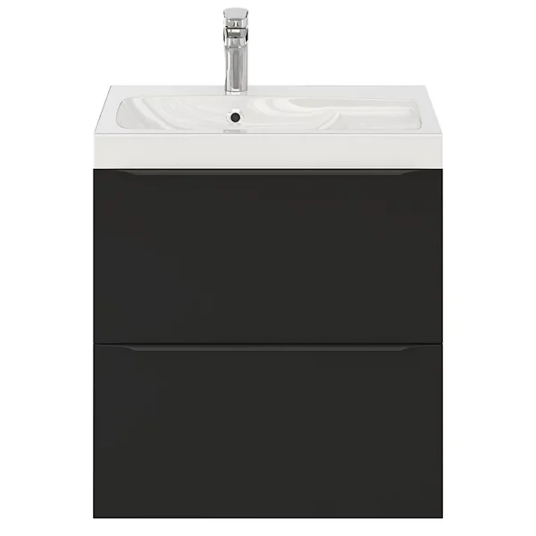 mode Castorama Ensemble Salle De Bains L.60 Cm Meuble à Suspendre Imandra Noir Mat + Plan Vasque Résine Blanc 1