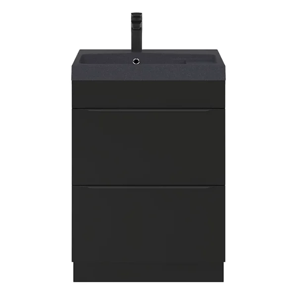 Castorama Ensemble Salle De Bains L.60 Cm Meuble à Suspendre Imandra Noir Mat + Plan Vasque Résine Noir styles dernier cri 1