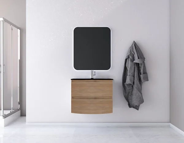 Castorama Ensemble Salle De Bains L.70 Cm Meuble Sous Vasque Effet Bois + Plan Vasque Verre Noir Mat Vague Prix très abordable 1