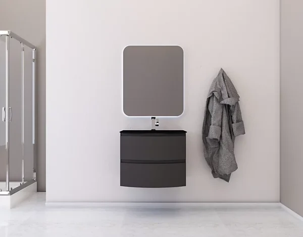 Castorama Ensemble Salle De Bains L.70 Cm Meuble Sous Vasque Gris Anthracite Brillant + Plan Vasque Verre Noir Mat Vague achetez pas cher 1