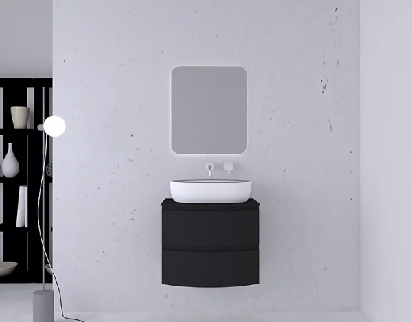 soldes pas cher Castorama Ensemble Salle De Bains L.70 Cm Meuble Sous Vasque + Plan De Toilette Graphite Mat Vague 1