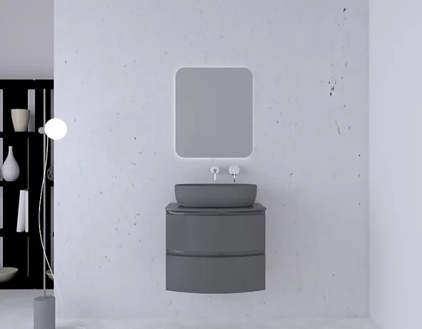 soldes Castorama Ensemble Salle De Bains L.70 Cm Meuble Sous Vasque + Plan De Toilette Gris Anthracite Brillant Vague 1