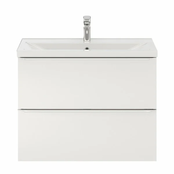 à prix d'occasion Castorama Ensemble Salle De Bains L.80 Cm Meuble à Suspendre Faible Profondeur Imandra Blanc Brillant + Plan Vasque Porcelaine Blanc 1