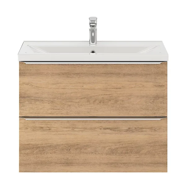 Castorama Ensemble Salle De Bains L.80 Cm Meuble à Suspendre Faible Profondeur Imandra Décor Chêne + Plan Vasque Porcelaine Blanc jusqu'à 1