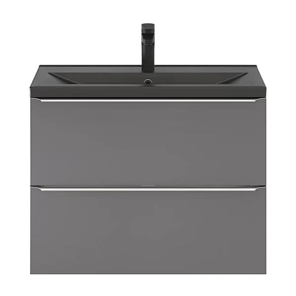 Retour gratuit en magasin. Castorama Ensemble Salle De Bains L.80 Cm Meuble à Suspendre Faible Profondeur Imandra Gris Brillant + Plan Vasque Céramique Noir 1