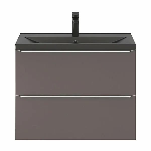 shopping pas cher Castorama Ensemble Salle De Bains L.80 Cm Meuble à Suspendre Faible Profondeur Imandra Gris Taupe Brillant + Plan Vasque Céramique Noir 1
