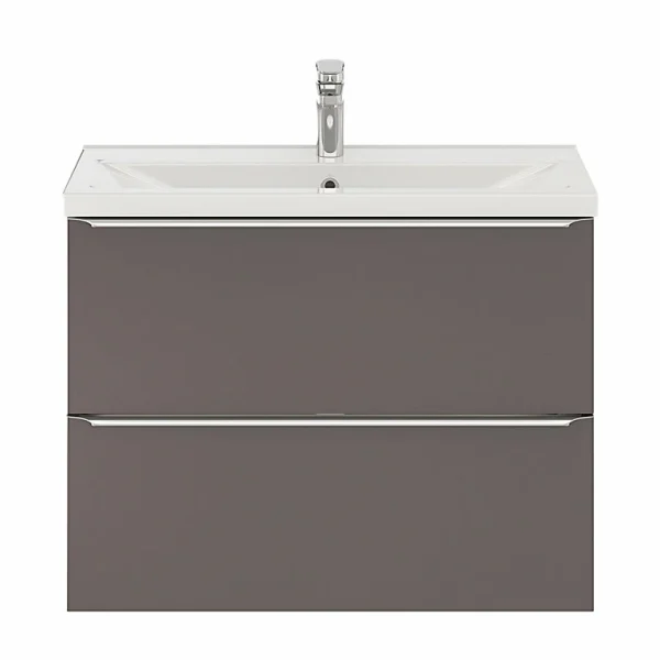 Castorama Ensemble Salle De Bains L.80 Cm Meuble à Suspendre Faible Profondeur Imandra Gris Taupe Brillant + Plan Vasque Porcelaine Blanc à prix promos 1