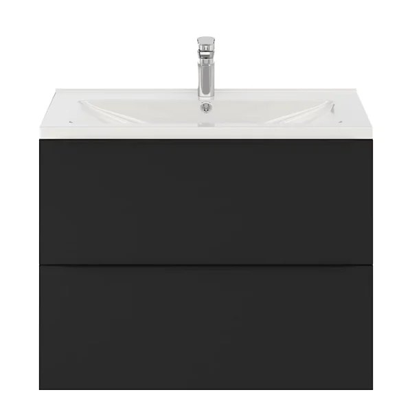 Castorama Ensemble Salle De Bains L.80 Cm Meuble à Suspendre Faible Profondeur Imandra Noir Mat + Plan Vasque Nira Céramique Blanc magasin pour 1