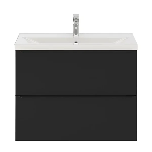 shopping pas cher Castorama Ensemble Salle De Bains L.80 Cm Meuble à Suspendre Faible Profondeur Imandra Noir Mat + Plan Vasque Porcelaine Blanc 1
