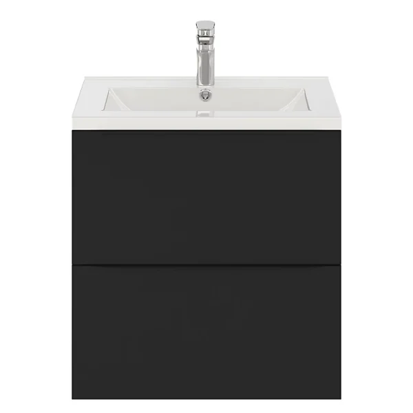Castorama Ensemble Salle De Bains L.80 Cm Meuble à Suspendre Faible Profondeur Imandra Noir Mat + Plan Vasque Porcelaine Blanc achetez 1