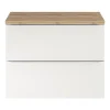 fashion pas cher Castorama Ensemble Salle De Bains L.80 Cm Meuble à Suspendre Imandra Blanc Brillant + Plan De Toilette Décor Chêne 5
