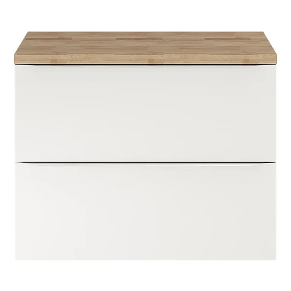 fashion pas cher Castorama Ensemble Salle De Bains L.80 Cm Meuble à Suspendre Imandra Blanc Brillant + Plan De Toilette Décor Chêne 1