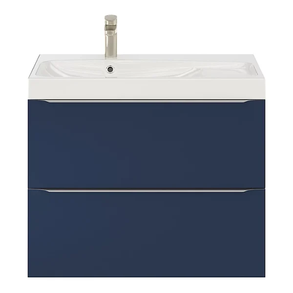 Meilleur Service Castorama Ensemble Salle De Bains L.80 Cm Meuble à Suspendre Imandra Bleu Nuit Mat + Plan Vasque Résine Blanc 1