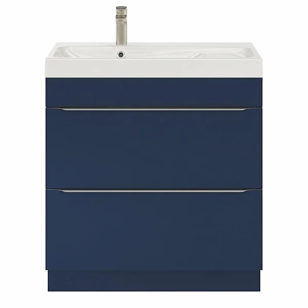 Pas Cher Magasin Soldes Castorama Ensemble Salle De Bains L.80 Cm Meuble à Suspendre Imandra Bleu Nuit Mat + Plan Vasque Résine Blanc 1
